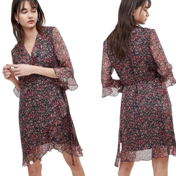 SELECTED Femme Leaf Print Wrap Dress - Picture 2 of 15